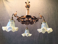 3 Branch Copper Arts and Crafts Electric Light Fitting
