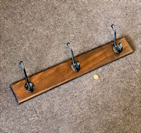 3 Cast Iron Coat Hooks on Walnut Board CR110