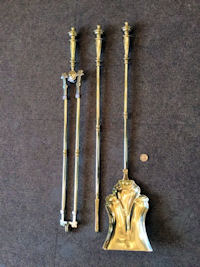 3 Piece Set of Engraved Brass Fire Irons F599