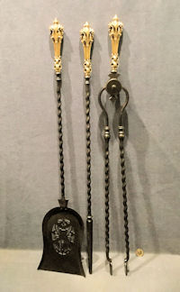 3 Piece Set of Wrought Iron and Brass Fire Irons F659