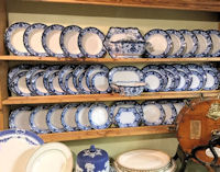 49 Pieces of Flow Blue on White Ceramic Part Dinner Service