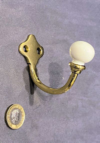Brass and Ceramic Hat or Coat Hook, 5 available CH30