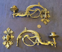 Pair of Brass Gothic Dragon Candle Wall Brackets CL75