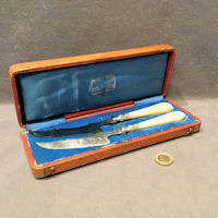 Cased Pair of French Cheese Knives in Case C90
