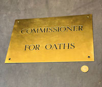 Commissioner For Oaths Brass Plaque NP454