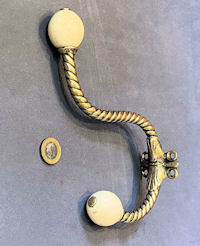 Large Brass & Ceramic Hat & Coat Hook, 3 matching available CH81