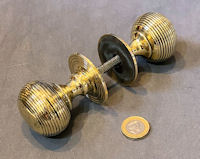 Near Pair of Ribbed Brass Door Handles DH1132