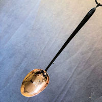 Oval Copper Serving Spoon with Wrought Iron Handle L32