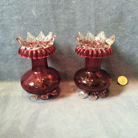 Pair of Cranberry Glass Hyacinth Vases BV43