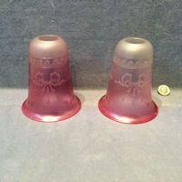 Pair of Cranberry Tinted Etched Lamp Shades S464