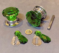 Pair of Green Glass Door Handles with Keyhole Covers DH1211