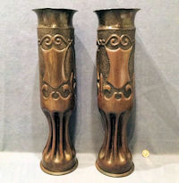 Pair of Large Brass Trench Art Decorated Shell Cases SC244