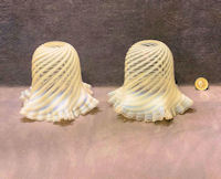 Pair of Opaline Striped Glass Lamp Shades S616