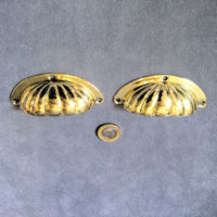 Pair of Ribbed Brass Cup Handles, 2 pairs + 1 available CK526