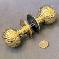 Pair of Ribbed Brass Door Handles DH1135