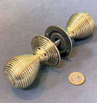 Pair of Ribbed Brass Door Handles DH1178