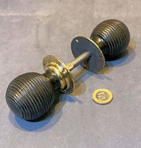 Pair of Ribbed Ebony Door Handles DH1218