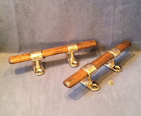 Pair of Teak and Brass Yacht Cleats