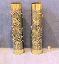 Pair of Brass Trench Art Decorated Shell Cases SC301