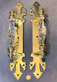 Pair of Very Large Glass & Brass Door Pulls DP649