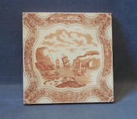 Sepia Fishing Boat Tile, 6 available T153