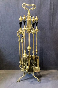 Set of Brass Fire Irons on Stand