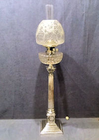 Silver Plated Corinthian Column Oil Lamp