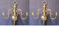 Pair of Triple Branch Brass Candle Wall Lights WL168 