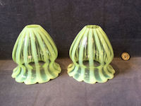 Pair of Striped Vaseline Glass Lamp Shades