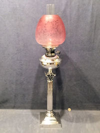 Silver Plated Corinthian Column Oil Lamp OL131