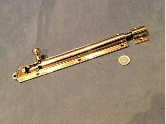 10.5" Brass Door Bolt — Brass, late 19th century