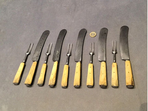 10 Matching Steel and Bone Knives and Forks — Steel, late 19th century