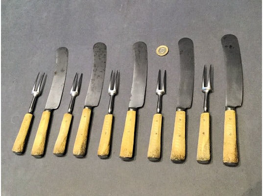 10 Matching Steel and Bone Knives and Forks — view 2