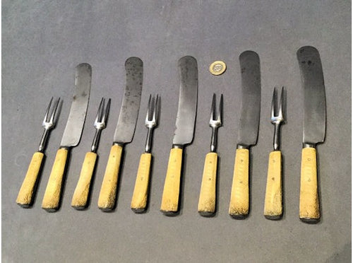 10 Matching Steel and Bone Knives and Forks — view 2