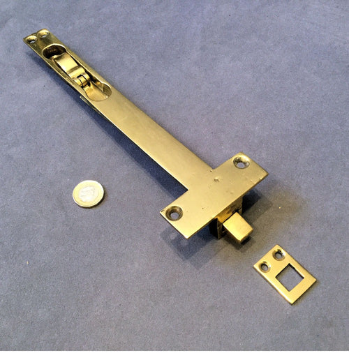 10" Recessed Brass Door Bolt — Brass, circa 1900