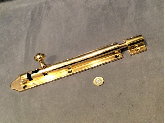 11" Brass Door Bolt — Brass, late 19th century