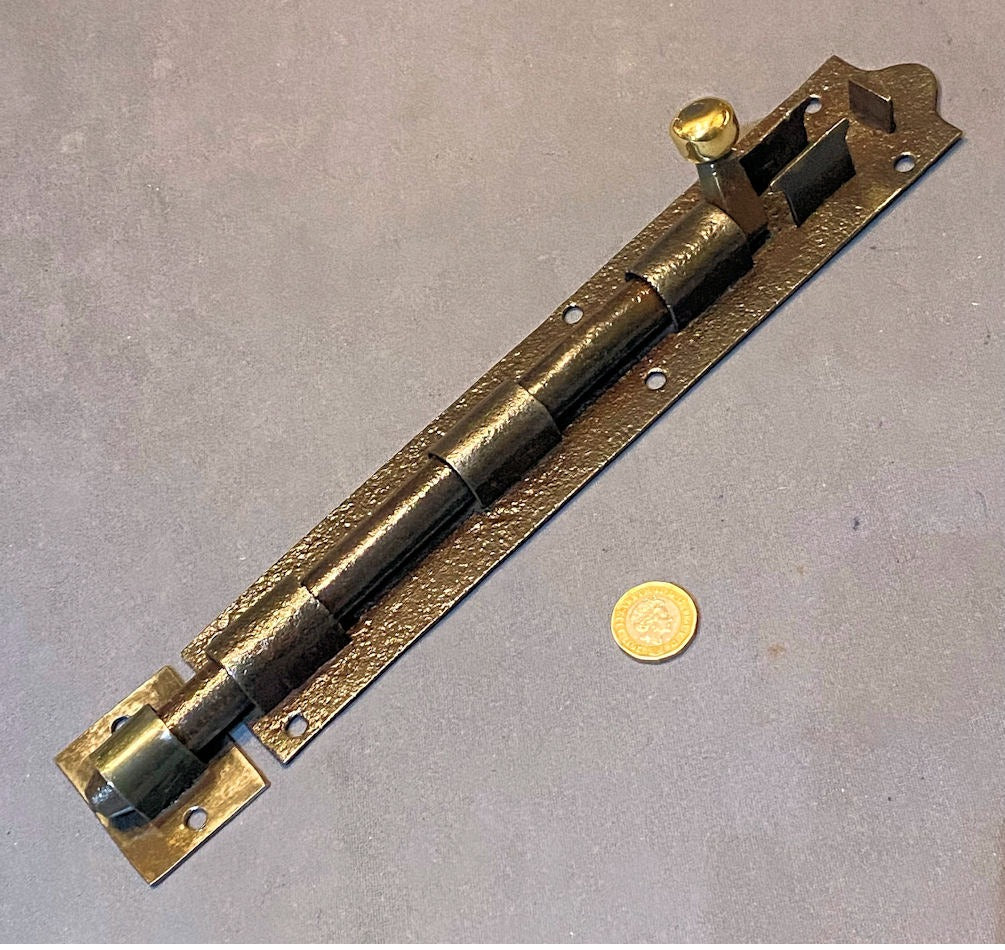 11" Wrought Iron Door Bolt — Wrought iron, late 19th century