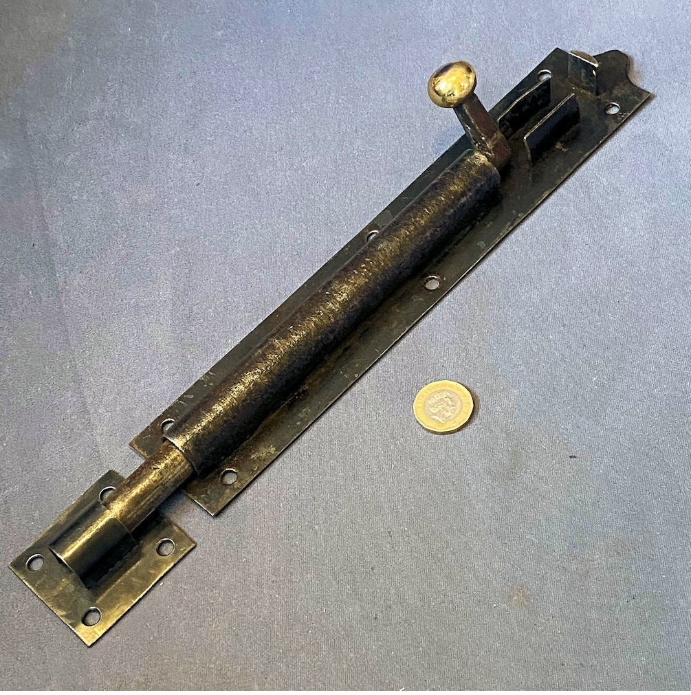 11" Wrought Iron Door Bolt — Wrought iron, late 19th century