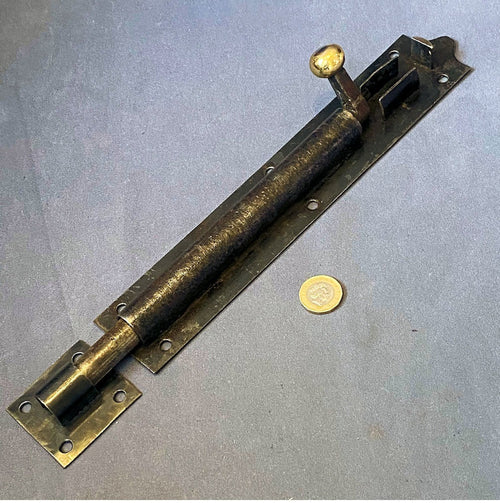 11" Wrought Iron Door Bolt — Wrought iron, late 19th century
