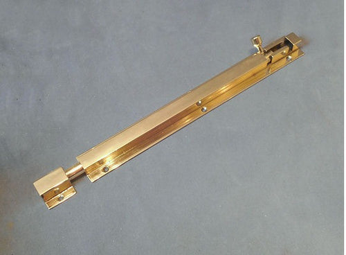 12" Brass Door Bolt — Brass, 1920's