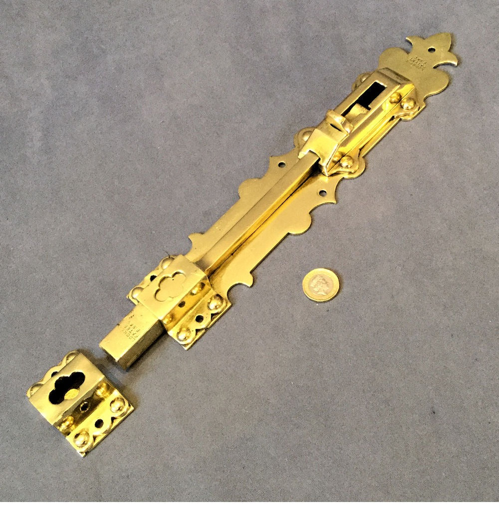 12" Brass Door Bolt — Brass, late 19th century