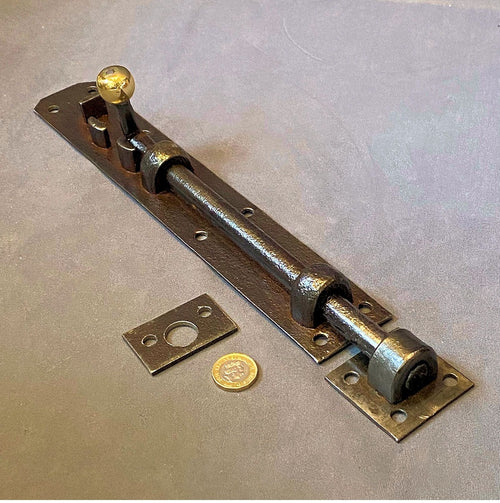 12" Wrought Iron Door Bolt — Wrought iron, early 19th century