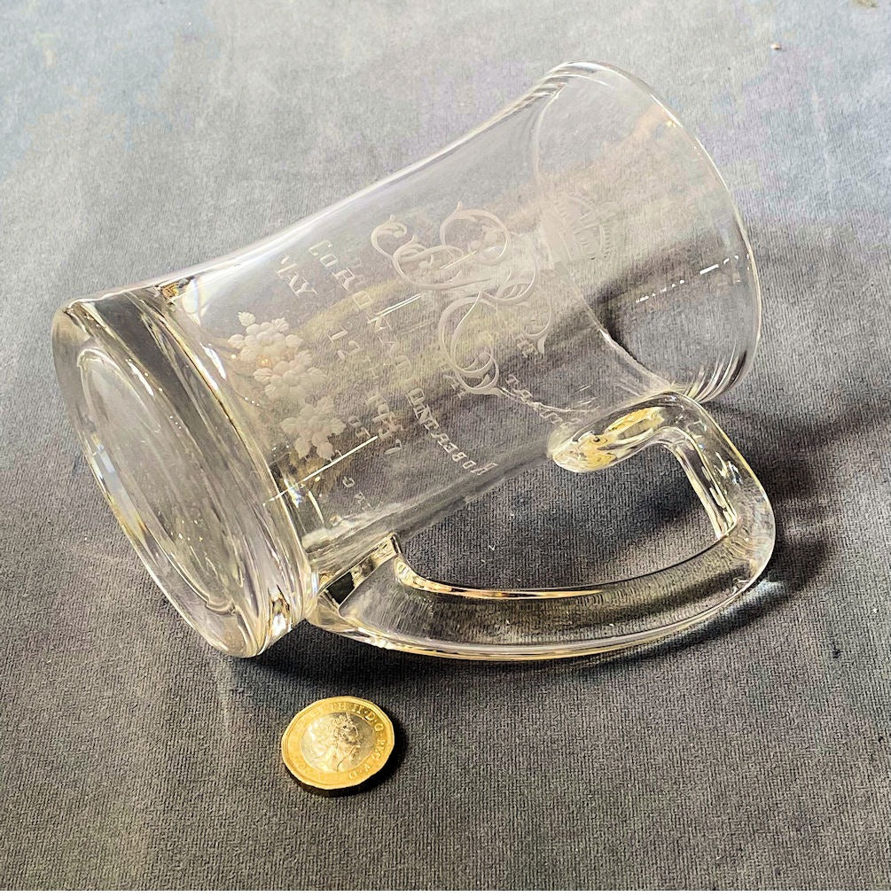 1937 Coronation Engraved Glass Tankard — Glass, 1937