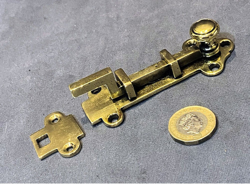 3.5" Brass Cupboard Door Bolt — Brass, late 19th century