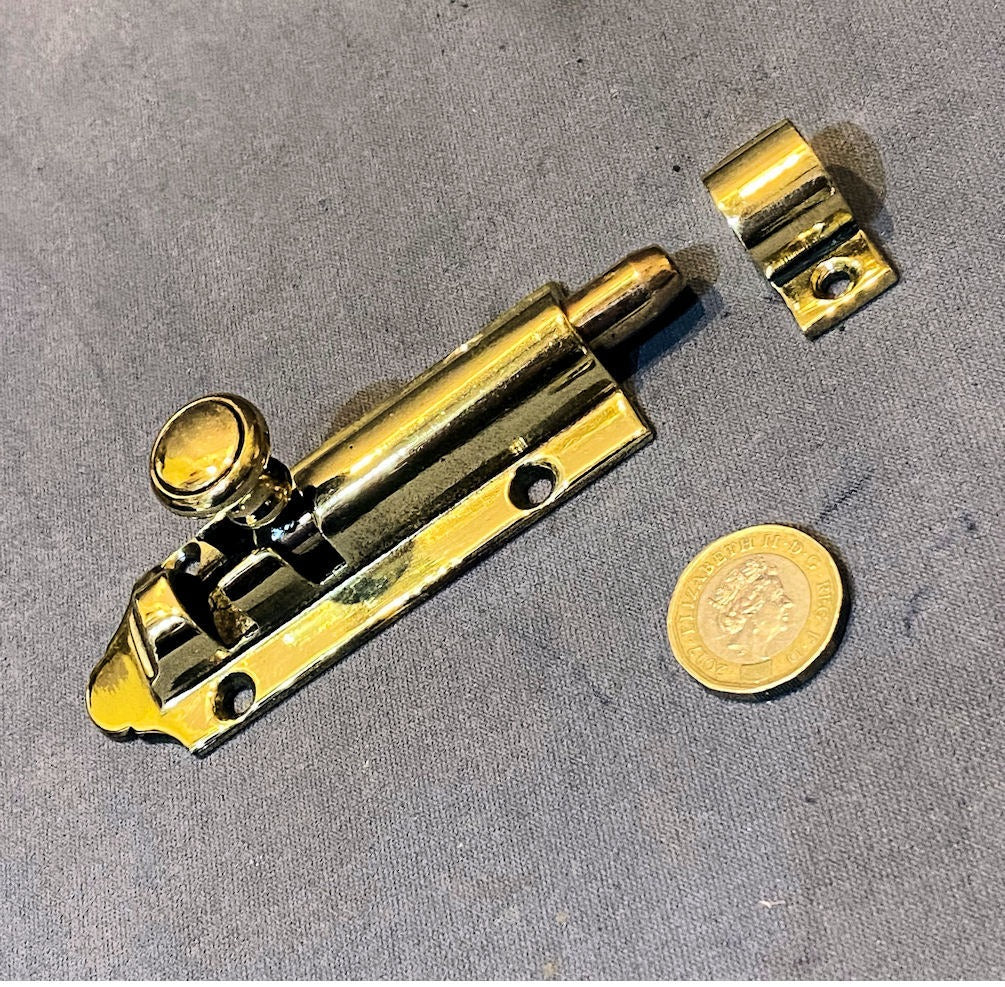 3.5" Brass Door Bolt — Brass, late 19th century