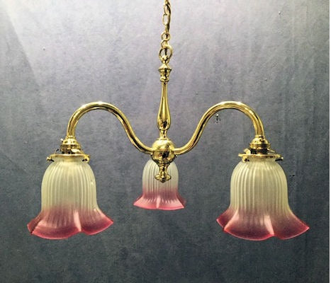 3 Branch Brass Electric Light Fitting — Brass, 1920's
