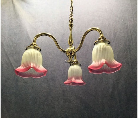 3 Branch Brass Electric Light Fitting — view 2