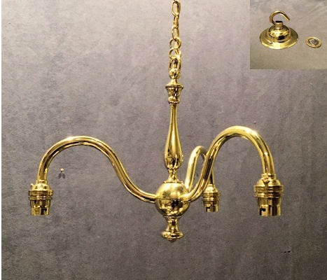 3 Branch Brass Electric Light Fitting — view 3