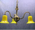3 Branch Brass Electric Light Fitting — Brass, 1920's