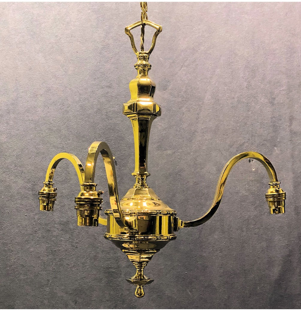 3 Branch Brass Electric Light Fitting — view 2